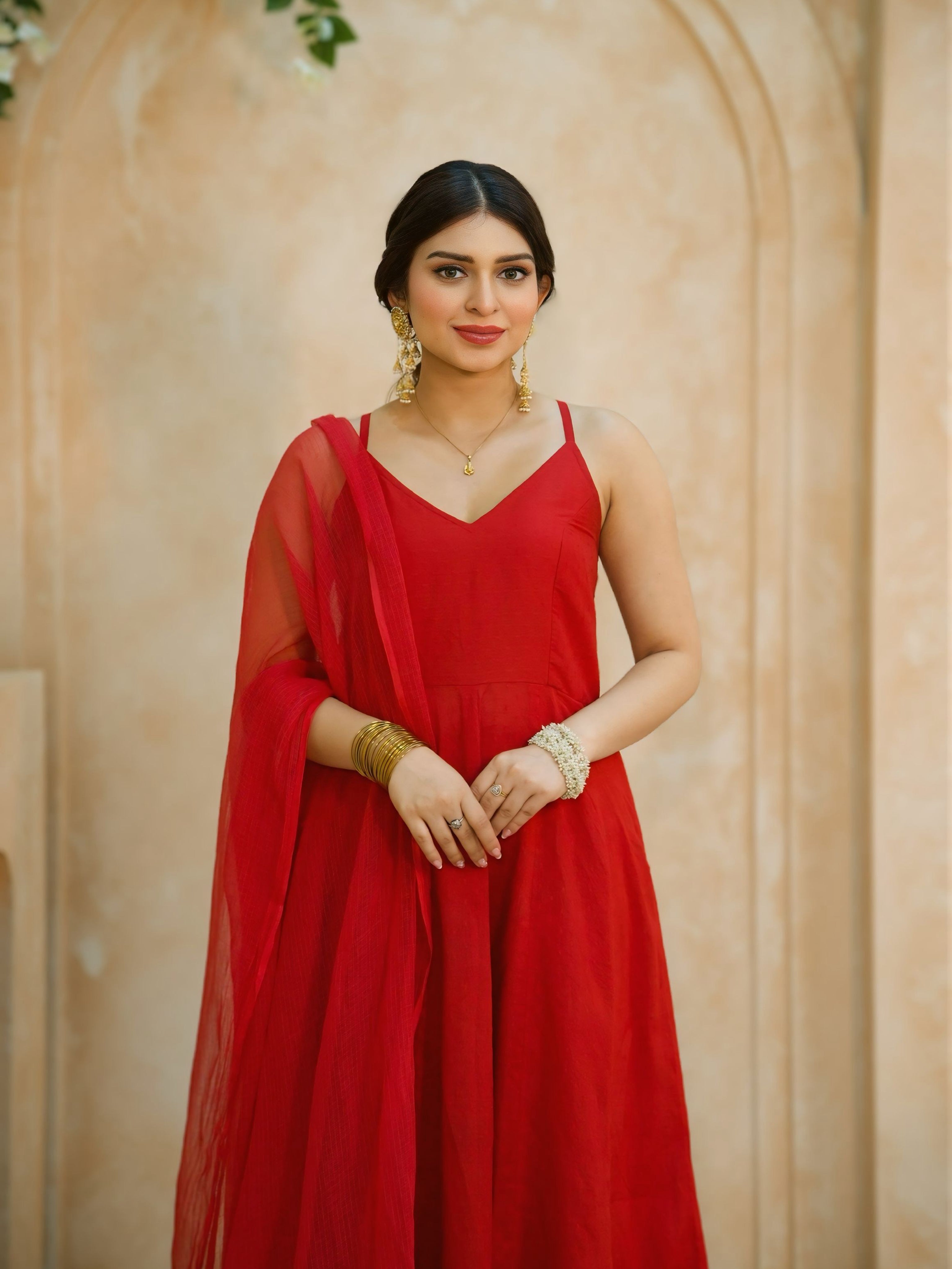 Rangrez | Deep Red Cotton Kurta Set | Backless Design with Pure Kota Doria Dupatta | Festive Ethnic Wear for Women