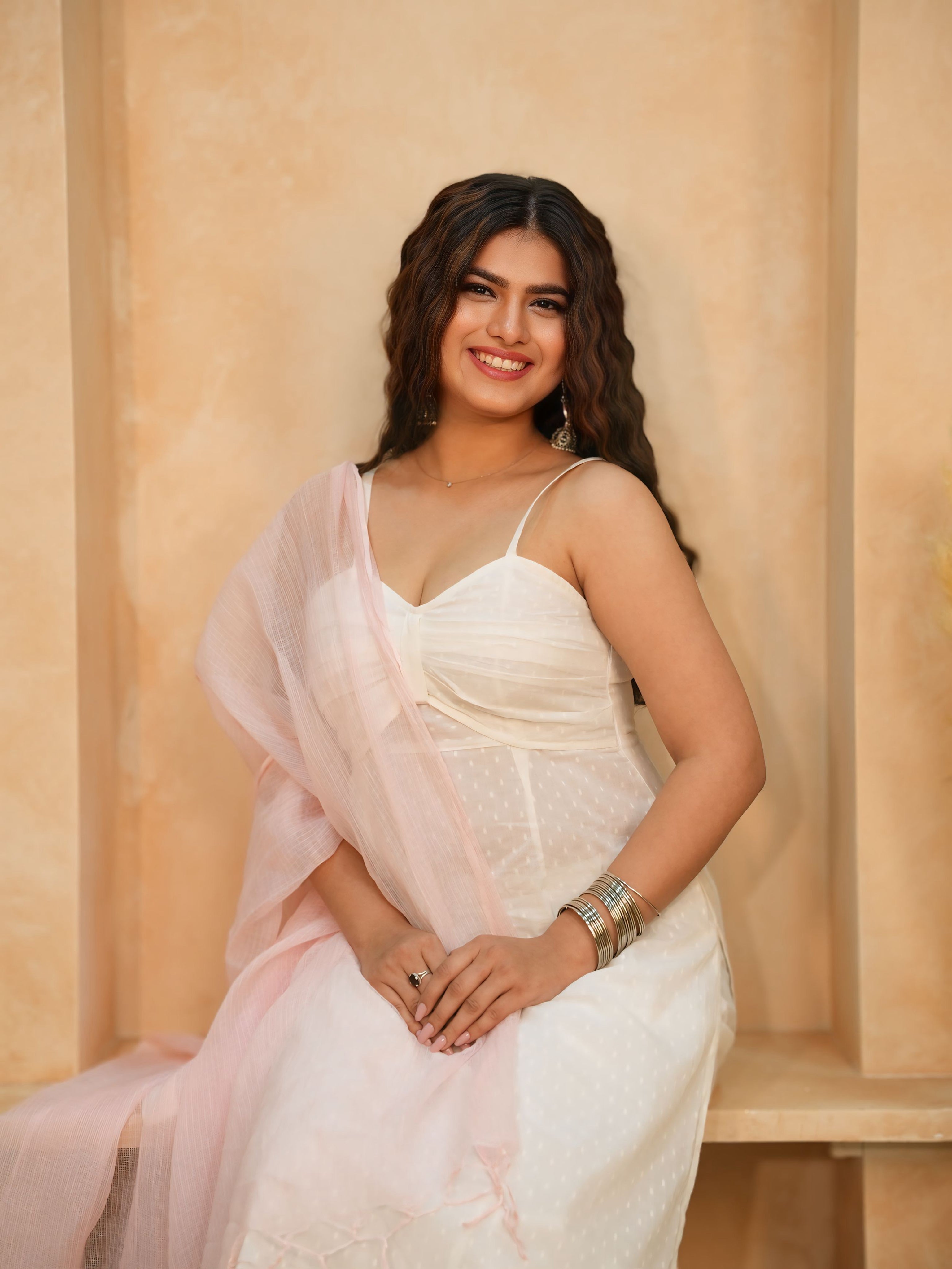 Chandni | White Cotton Kurta Set | Butterfly Neckline with Powder Pink Kota Doria Dupatta | Summer Ethnic Wear for Women