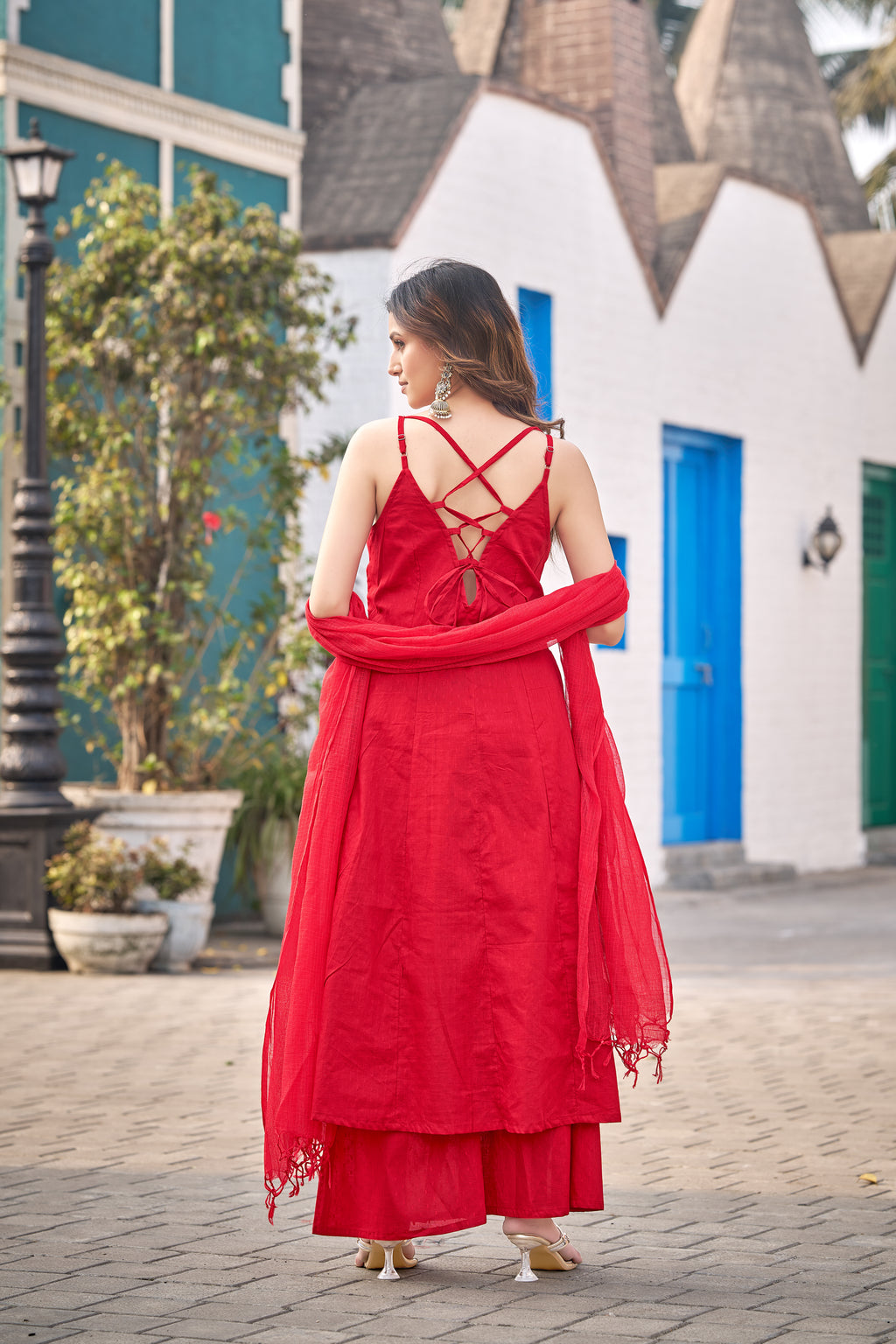 Rangrez | Red Cotton 3 Piece Kurta Set