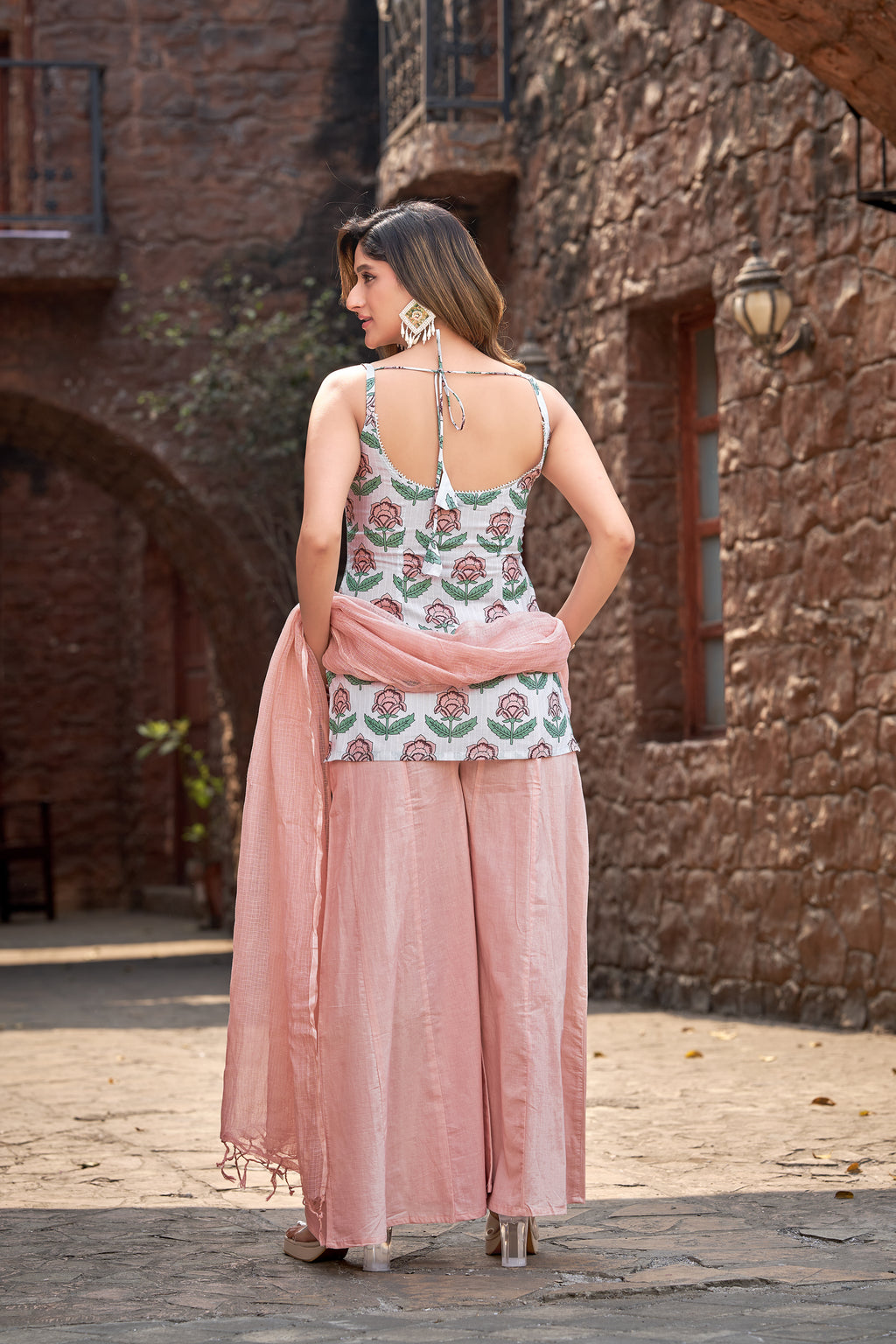 Blush Bloom | Pure Malmal Kurti Palazzo Set