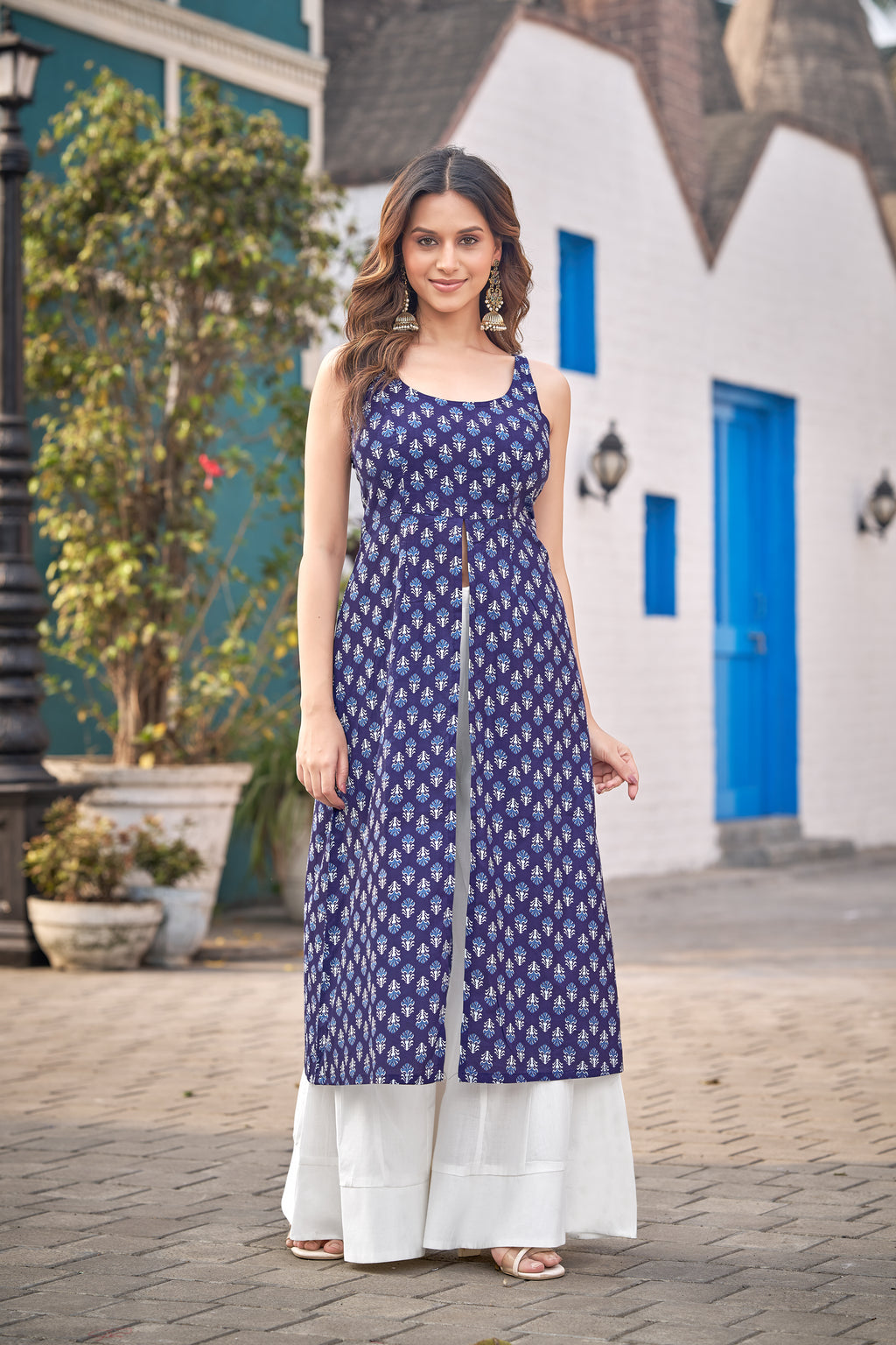 Blue Blossom | Pure Cotton Tie-Back Kurti