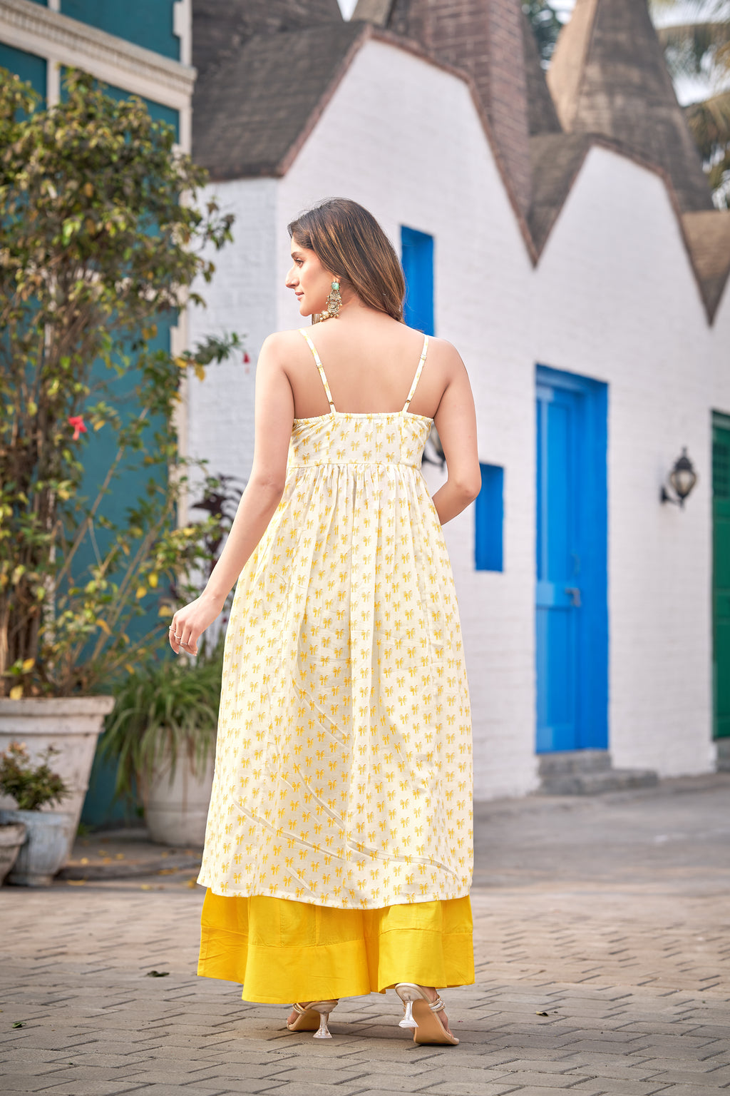 Butterfly | Pure Cotton Kurti with white cotton Flared Pants