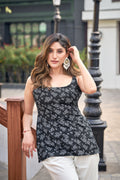 Sleeveless Floral Print Tie-Back Kurti