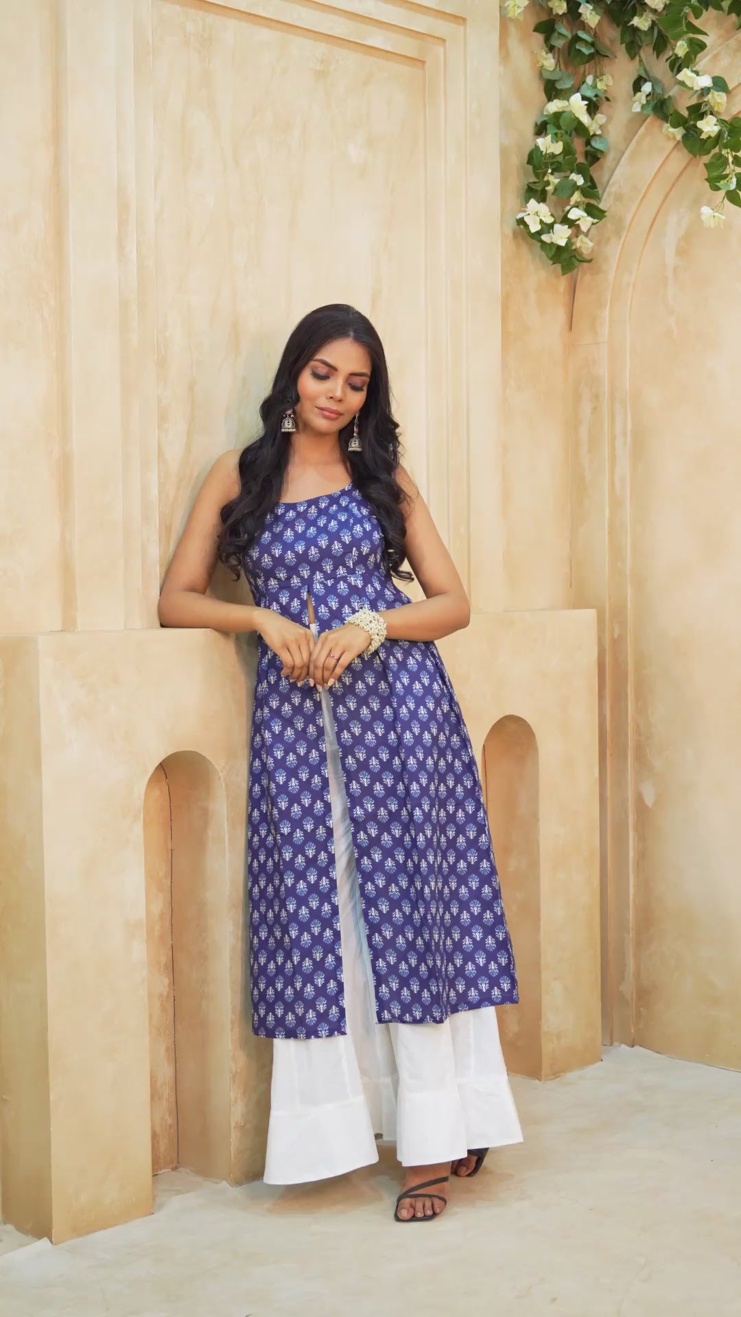 Indigo Breeze | Pure Cotton Tie-Back Kurti | Sleeveless Front-Slit Kurti with Hand-Block Print