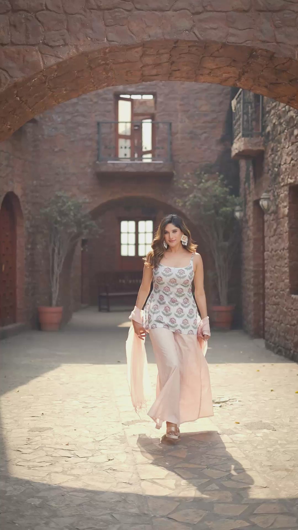 Blush Bloom | Pure Malmal Kurti Palazzo Set