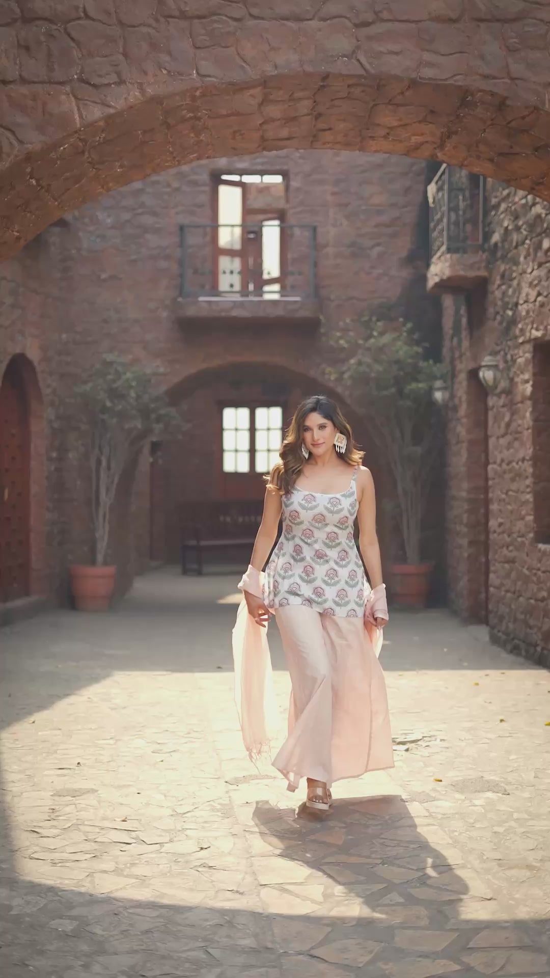 Blush Bloom | Pure Malmal Kurti Palazzo Set